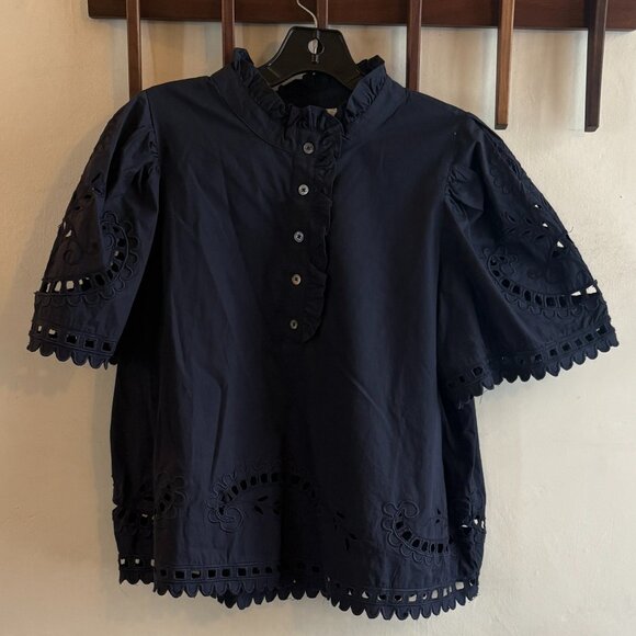 Sea New York Tops - Sea NY Santos Eyelet Navy Top